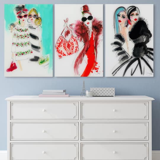 Empire Art Direct 16" x 24" Fashion Show 3 Piece Frameless Printed Tempered Glass Wall Art Set